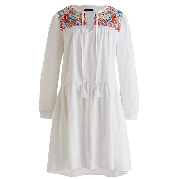 J. Crew Cotton Poplin Tunic Dress Farmer's Market Embroidery White Floral Small - Picture 1 of 13
